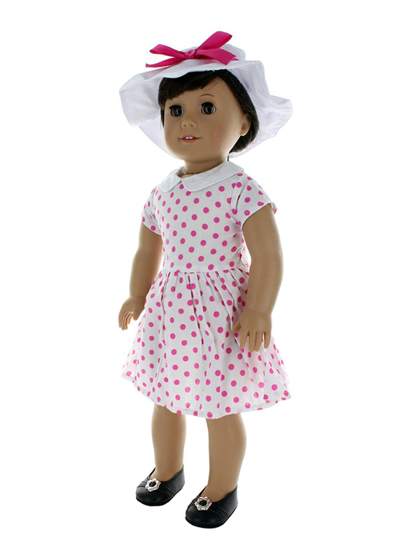 

Pink Butterfly Closet 60s Style Dress with Beautiful Hat Doll Clothes, 2 Pieces, Ages 3+, White/Pink