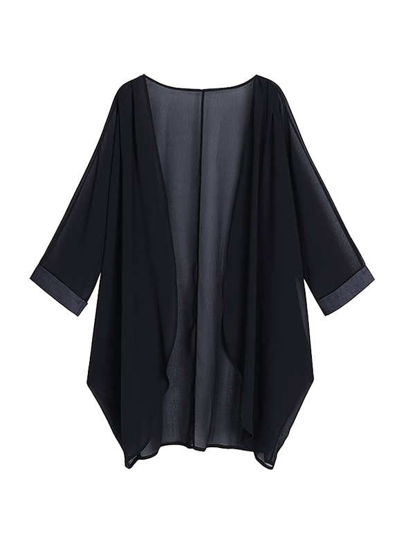 

Olrain Sheer Chiffon Loose Kimono Cardigan Capes for Women, Medium, Black