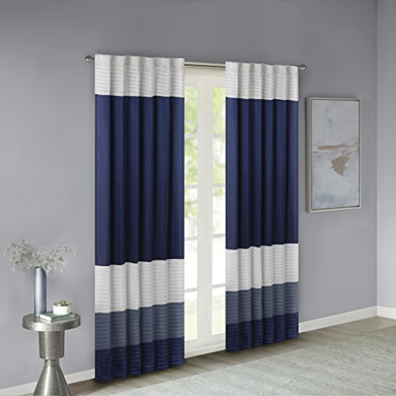 

Madison Park Amherst Single Panel Faux Silk Rod Pocket Indoor Curtain, Navy