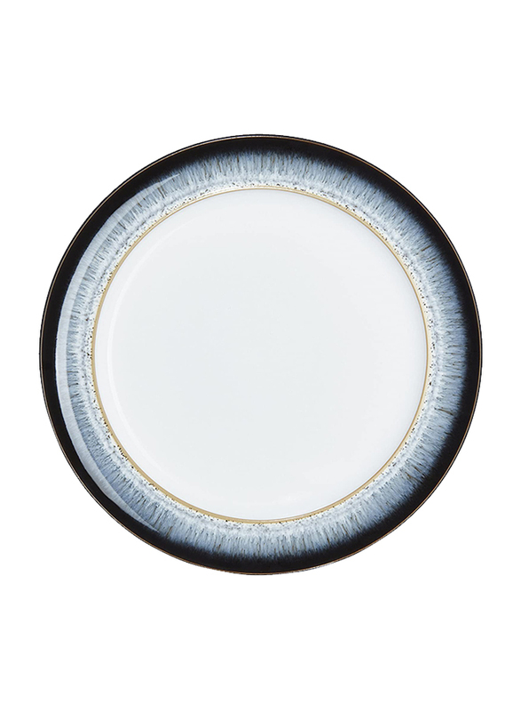 

Denby 4-Piece Stoneware Halo Wide Rimmed Dinner Serving Plate Set, HLO-003W /4, Black/White/Gold