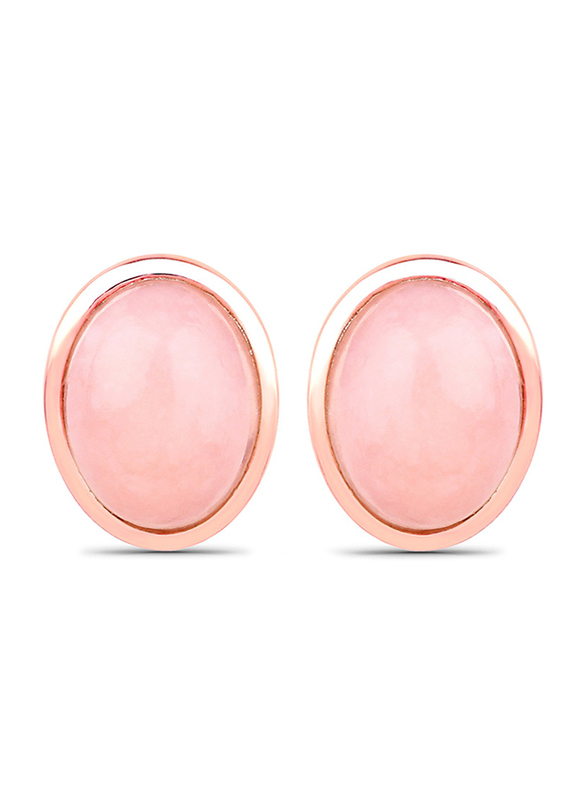 

LoveHuang 18KT 925 Sterling Silver Oval Stud Earrings for Women with Gold Rose Plated Opal, Pink