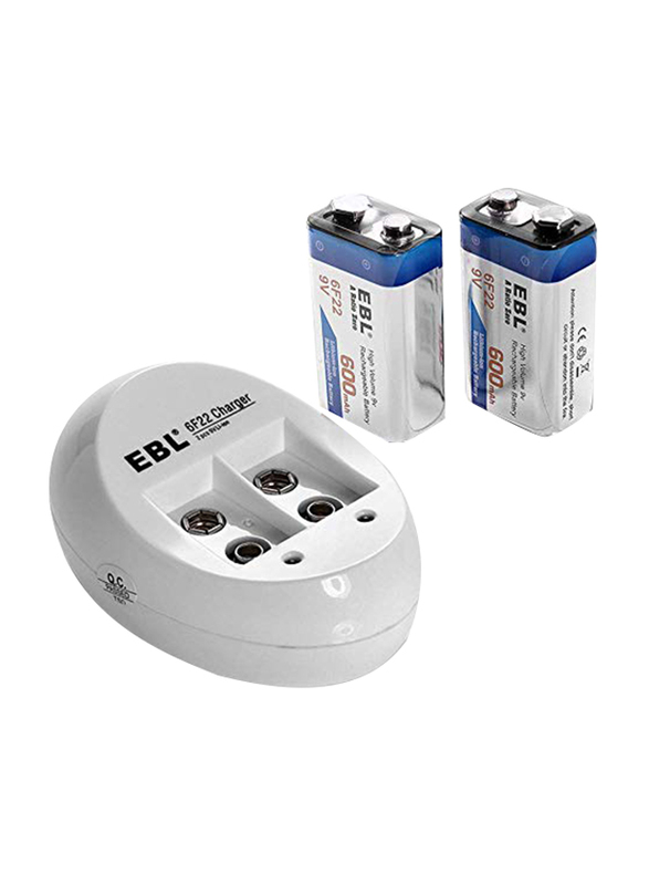 

EBL Li-ion Rechargeable Batteries with Charger, 9V, 2 Piece, White