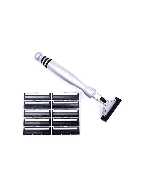 

Super Safety All Metal Heavyweight Chrome ATRA Compatible Twin Blade Razor with Personna Pivot Plus Blades, Multicolour, 11 Pieces