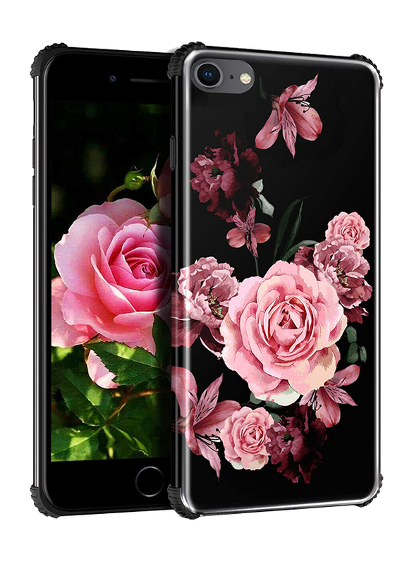 

Casetego Apple iPhone 8/7/6/6S Flower Slim TPU Shockproof Soft Rubber Silicone Mobile Phone Case Cover, Black/Pink