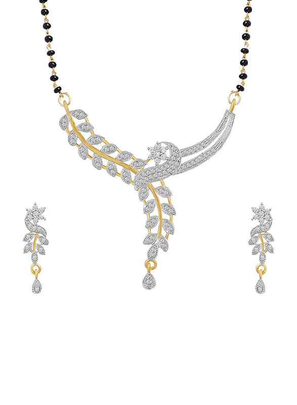 

Youbella 2-Piece Ethnic Gold Plated Mangalsutra Pendant Necklace with Chain and Earrings Set for Women with Diamond, Gold/Black/Silver