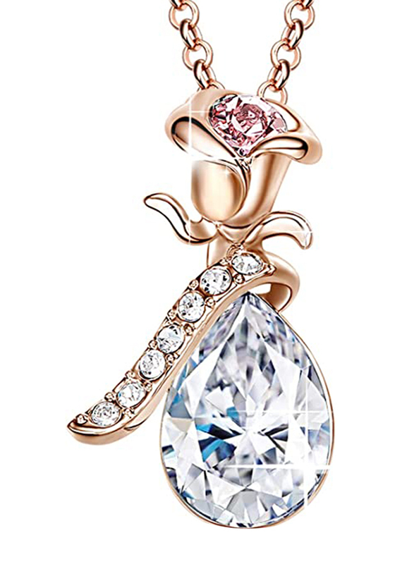 

CDE 18K Rose Gold Plated Pendant Necklace for Women, with Crystals Swarovski Stone, White