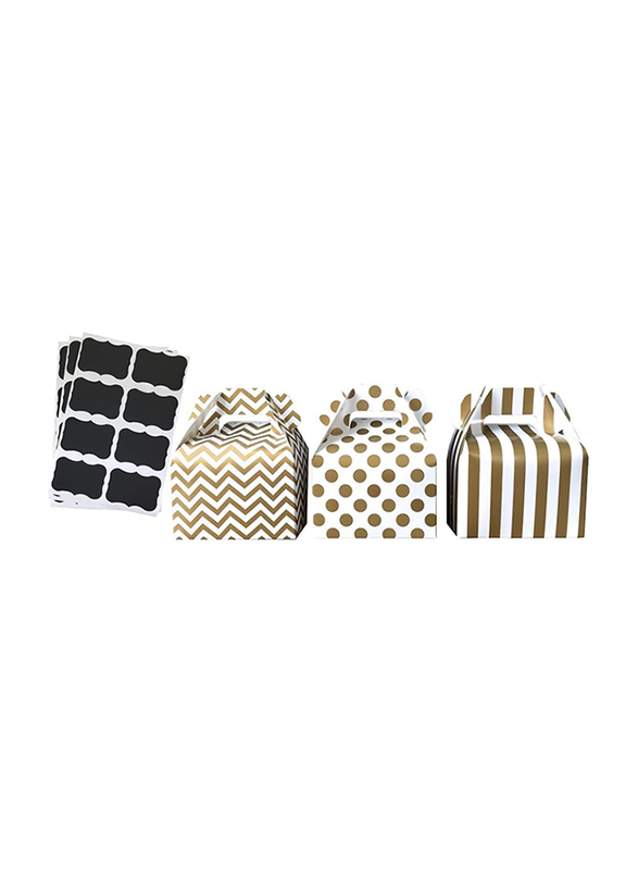 

Outside the Box Papers 24-Piece Scalloped Chalkboard Label Gable Favor Boxes Set, Gold/White