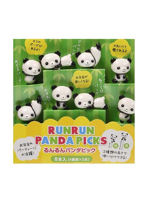 

Torune 8-Piece Plastic Obento Run Run Panda Food Picks, P-2813, Black/White