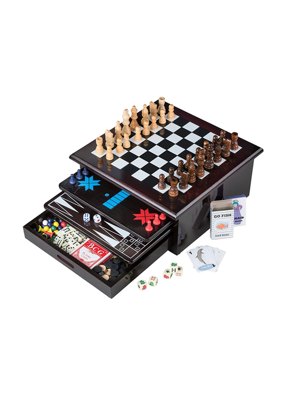 

Etna Deluxe 15-in-1 Tabletop Wood Accented Board Game Center Set with Storage Drawer, Multicolour
