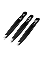 Anntuk Stainless Steel Slant Tweezers Set, 3 Pieces, Black