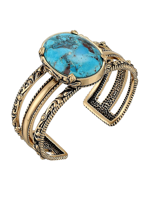

Barse Copper Cuff Bracelet for Women with Jubilee Turquoise Stone, Gold/Blue