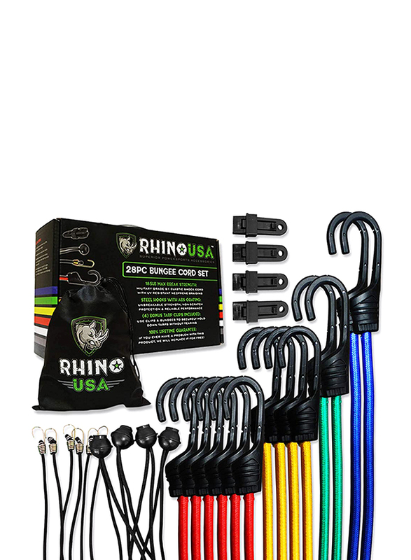 

Rhino USA 28-Piece Bungee Cords with Hooks, Multicolour