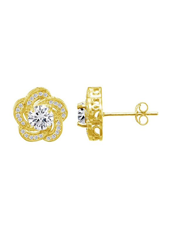 

Hoops & Loops Yellow Flashed Sterling Silver Swirl Flower Stud Earrings for Women with Cubic Zirconia Stone, Gold