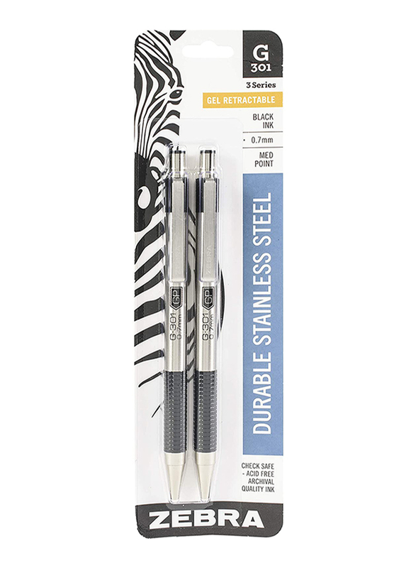 

Zebra 41312 G-301 2-Piece Stainless Steel Retractable Gel Pen Set, 0.7mm, Black