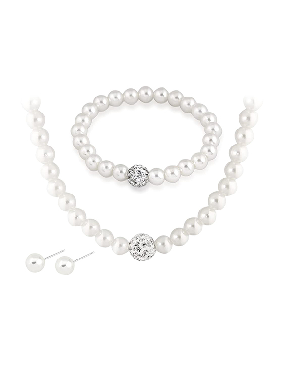 

Danbihuabi 3-Piece Silver Plated Jewelry Sets White Faux Pearl for Women, with Bracelet, Earrings and Necklace, Silver