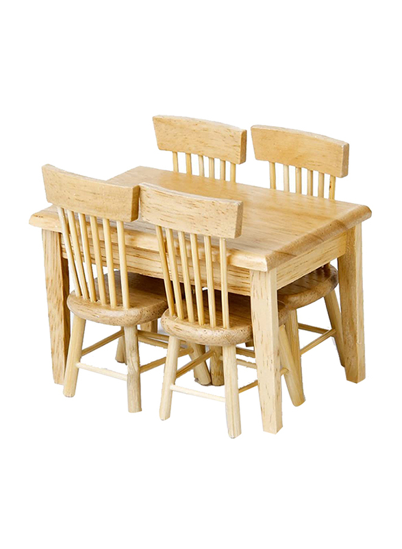 

Pixnor 112 Dollhouse Miniature Wooden Dining Table Chair Furniture Set, 5 Pieces