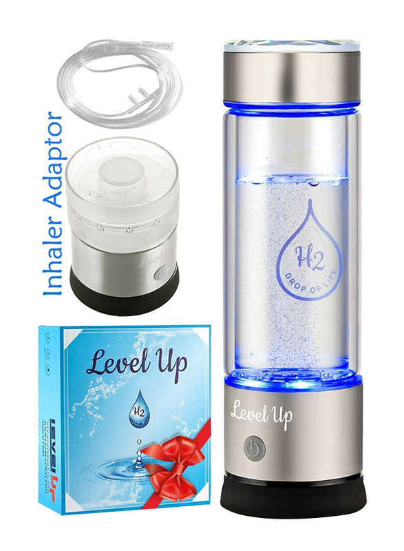 

Level Up Way 13oz Hydrogen Water Bottle Generator Glass, Crystal Silver