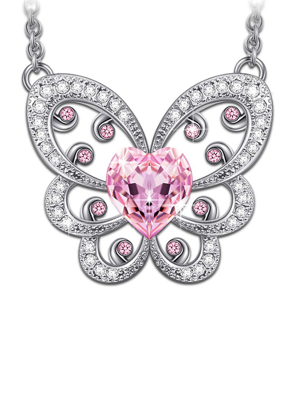 

Lady Colour Alloy Hypoallergenic Butterfly Pendant Necklace for Women, with Swarovski Crystal Stone, Pink/Silver