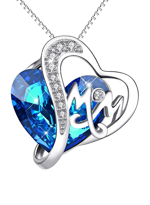 

Aoboco 925 Sterling Silver Mom Pendant Necklace for Women, with Blue Heart Swarovski & Crystals Stone, Blue/Silver