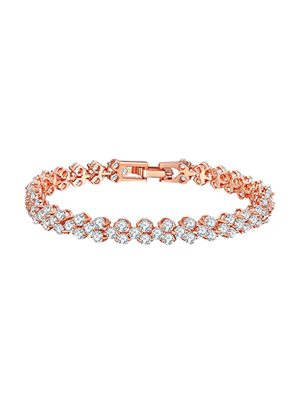 

FU 18K Crystal Chain Bracelet for Women with AAA Cubic Zircons, Rose Gold