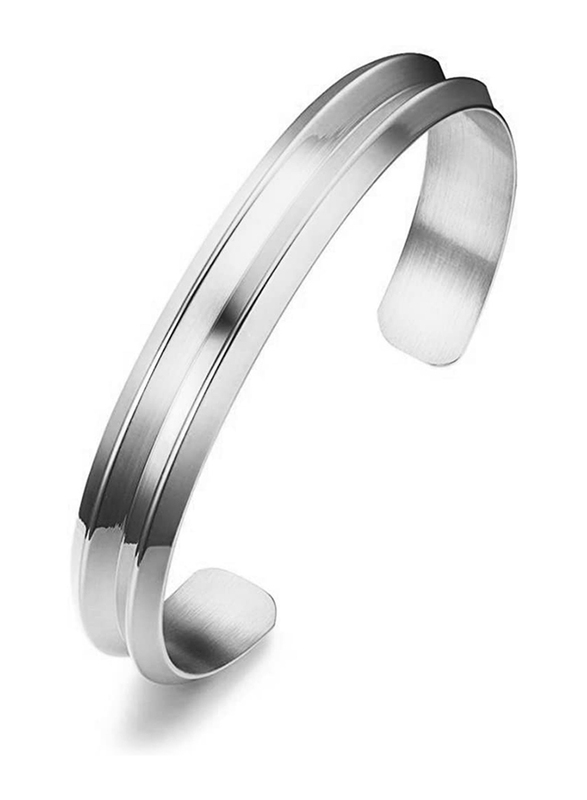 

Wusuaned V Groove Cuff Stainless Steel Bangle Bracelet for Women, Silver