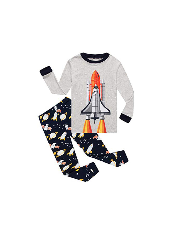 

Little Pajamas Cotton Plan Print Kids Boys Pajamas Set, 18-24 Months, Grey