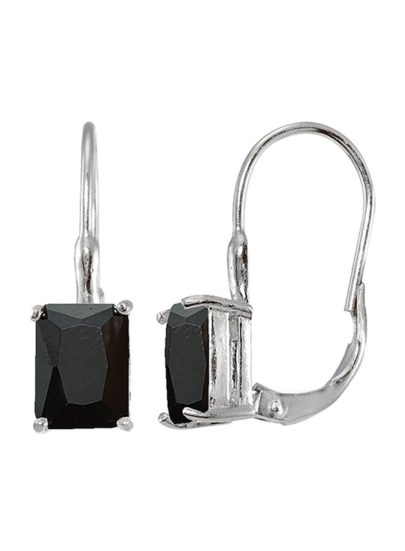 

Hoops & Loops Sterling Silver Emerald-Cut Leverback Drop Earrings for Women with Cubic Zirconia Stone, Black/Silver