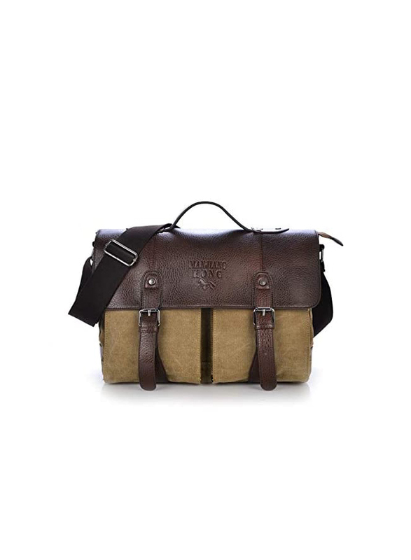 

TheWorldMall Leather Vintage Canvas Traveling Briefcase Classic Messenger Bag for Men, Brown