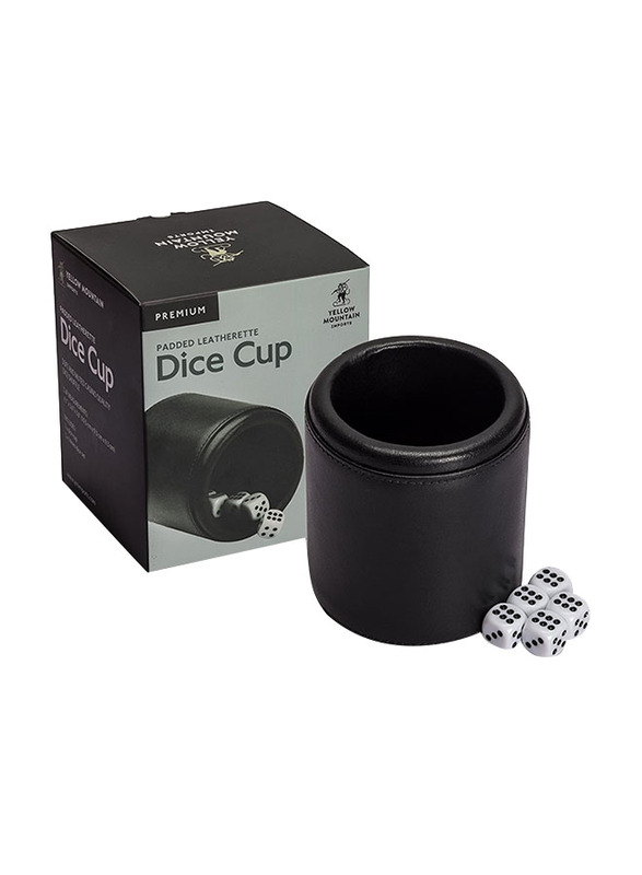 

Yellow Mountain Imports Premium Padded Leatherette Cup with 5 Dice, Black/White