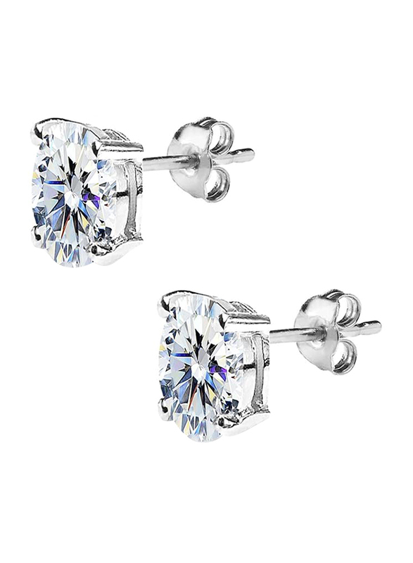 

GemStar USA 925 Sterling Silver Oval Stud Earrings for Women with Swarovski Zirconia, Silver
