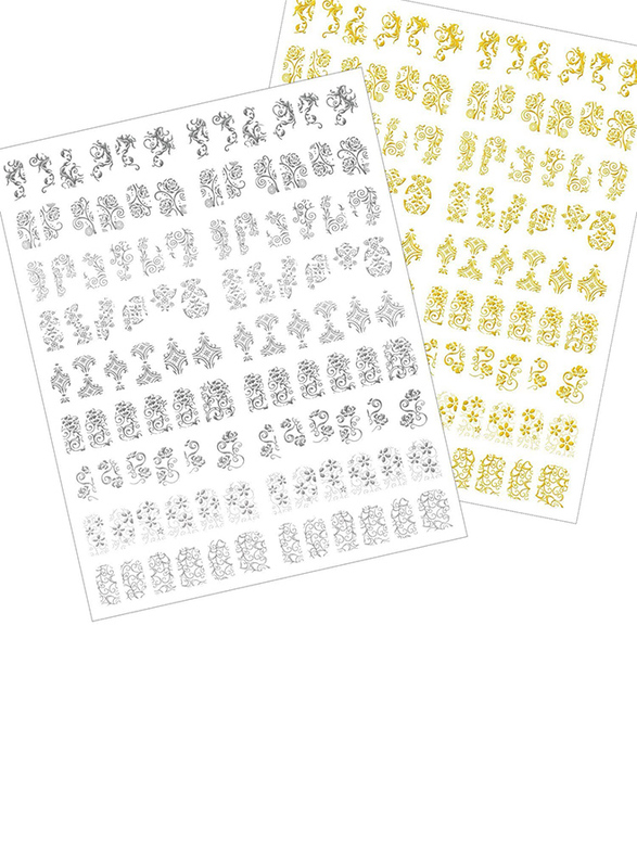 

G2PLUS Mudder 3D Flower Self-adhesive Nail Art Stickers, 216-Pieces, 2 Sheet, Silver/Gold