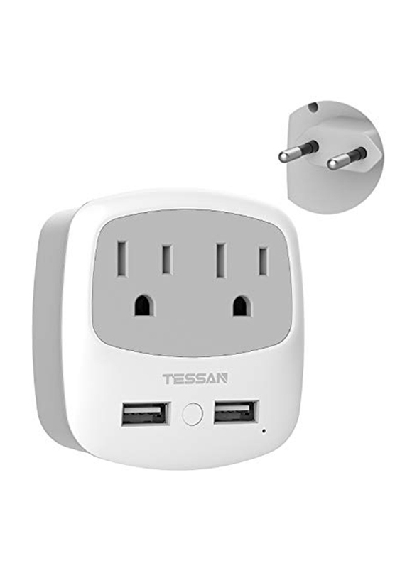 

Tessan European Type C Travel Plug Adapter Europe Plug Adaptor with 2 USB Charger, White