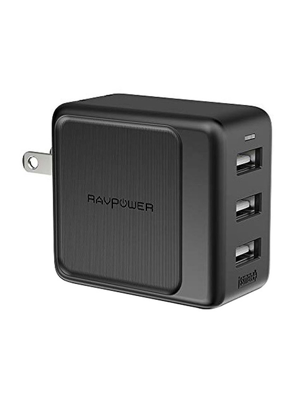 

Rav Power US Plug Travel Adapter Wall Charger, 3 USB Multi-Ports, Black