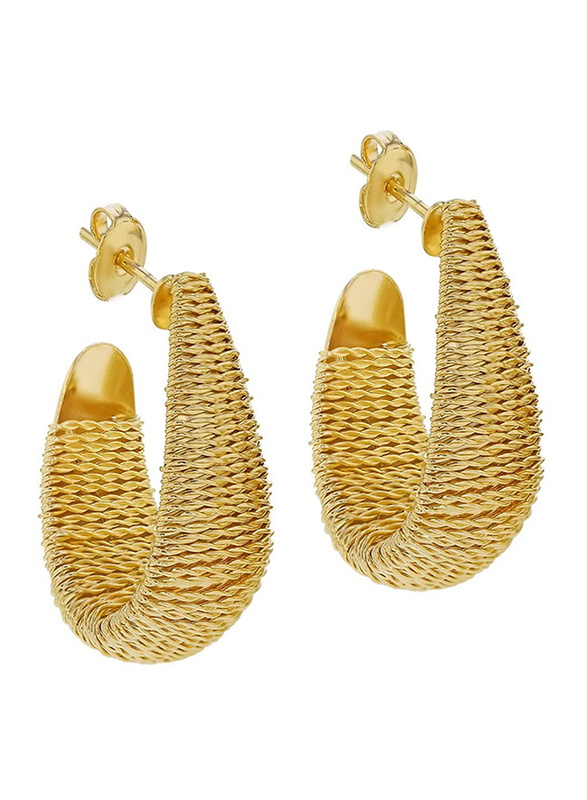 

In Season Jewellery 18k Gold Plated Wire Wrapped Braided Mesh Exotic Half Hoop Earrings for Women, Gold
