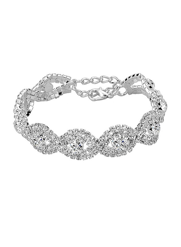 

Long Way Silver/Gold Plated Crystal Bracelets 6.7"+2.4"for Women, White