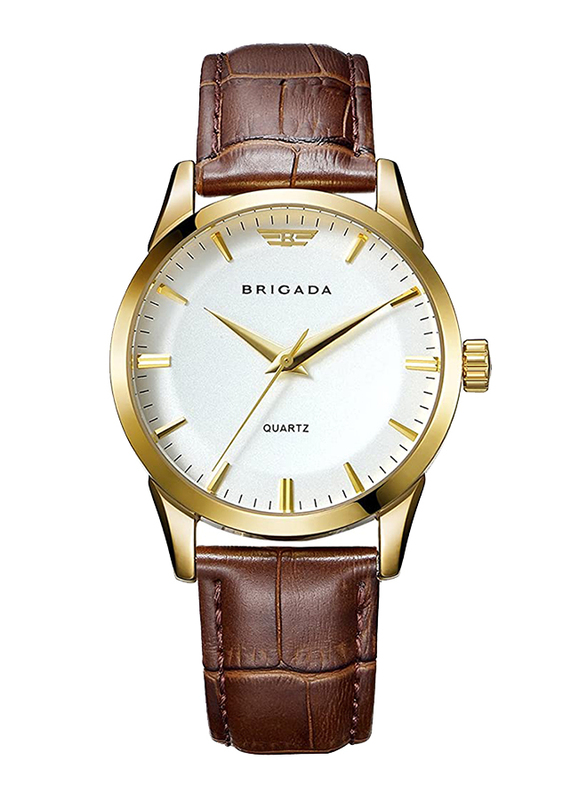 

Brigada Swiss Brand Classic Analog Quartz Wrist Watch for Men with Leather Band, Water Resistant, Brown-White