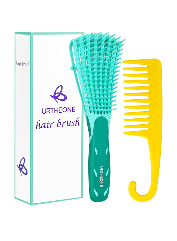 

Urtheone 2-Piece Hair Detangler Brush & Wide Tooth Comb Set, Green/Yellow