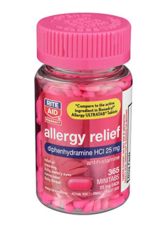 

Rite Aid Antihistamine Allergy Relief with Diphenhydramine, 25mg, 365 Mini Tablets