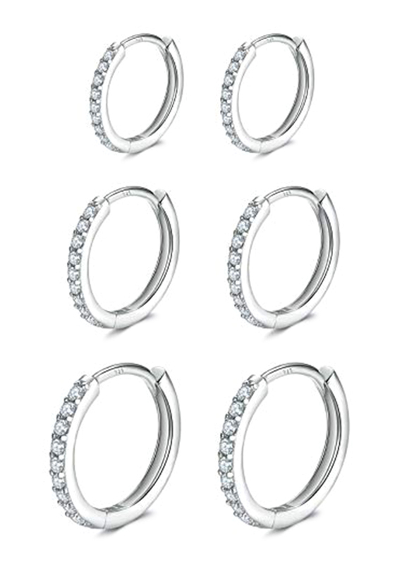 

Fcebsty Sterling Silver Hoop Earrings for Women with Cubic Zirconia, 3 Pairs, Silver