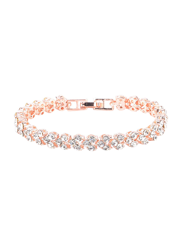 

Ruoling Alloy Hand Chain Link Bracelet for Women with Cubic Zirconia & Shining Crystal, Rose Gold