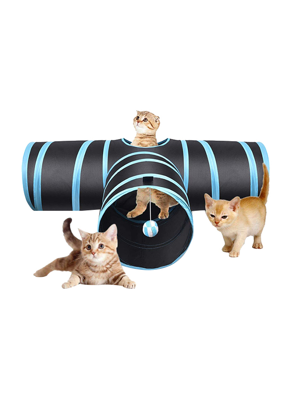 

Creaker 3 Way Cat Tunnel Collapsible Pet Toy, Blue/White