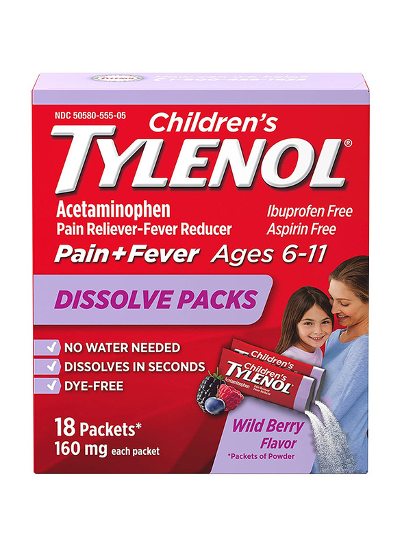 

Tylenol Children's Acetaminophen Pain and Fever Wild Berry Dissolve Powder, 160mg, 18 Packets