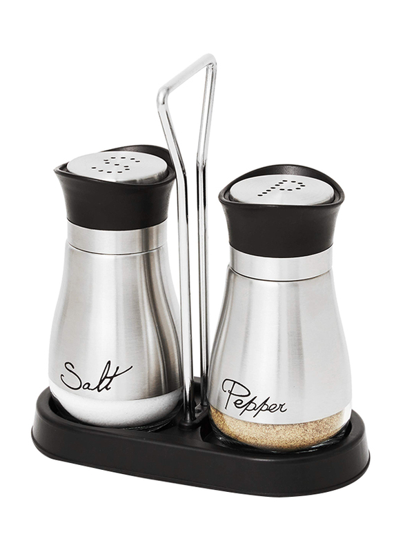 

Juvale 4oz Stainless Steel Salt and Pepper Shakers Set, Silver/Black