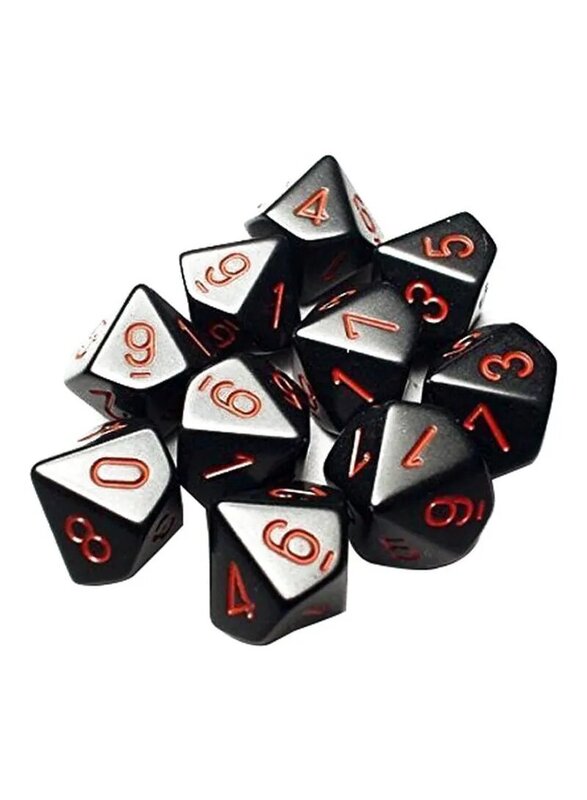 

Chessex 10-Piece Ten Sided Dice Set, Ages 3+, Black/Red