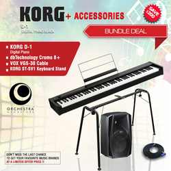 Korg D1 Digital Piano with Accessories Bundle, 88 Keys, Black