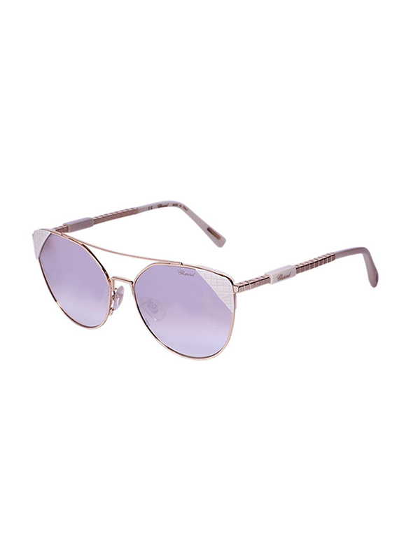 

Chopard Full Rim Cat Eye Gold/White Sunglasses for Women, Mirrored Purple Lens, SCHC40, 57/17/135