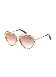 Chloe Full Rim Heart Gold Sunglasses for Women, Mirrored Peach Lens, CE131S, 61/16/140