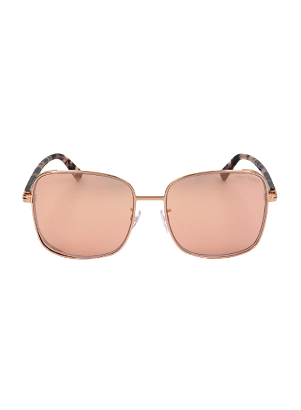 Tom Ford Full-Rim Square Shiny Rose Gold Sunglasses for Women, Mirrored Gold Lens, TF722-K, 59/17/145