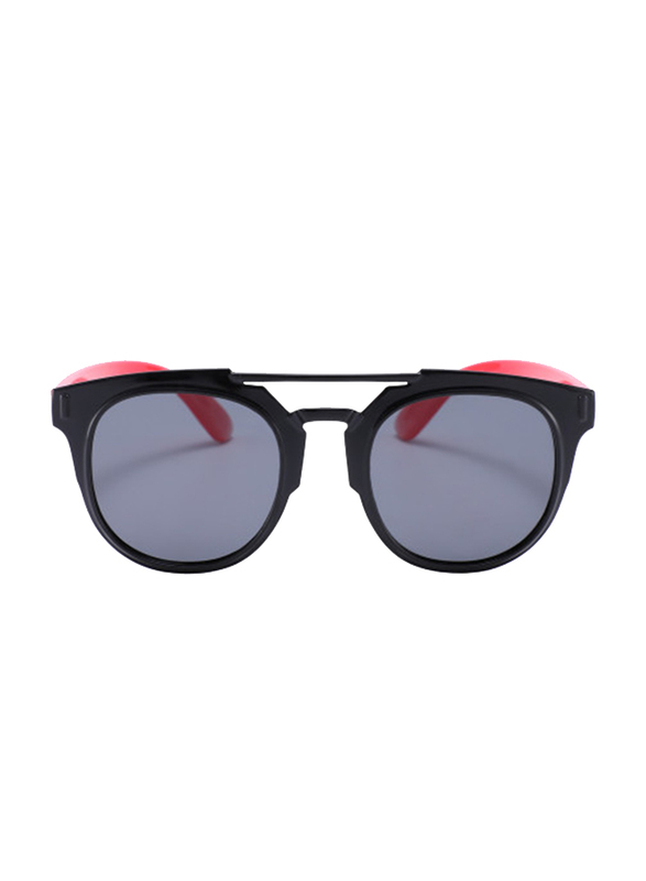 Atom Kids Polarized Full Rim Round Sunglasses for Boys, Grey Lens, K112-9, 3-10 Years, Black/Red