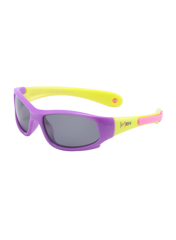 Atom Kids Polarized Full Rim Rectangle Sunglasses for Boys, Grey Lens, K108-1, 3-10 Years, Purple/Yellow